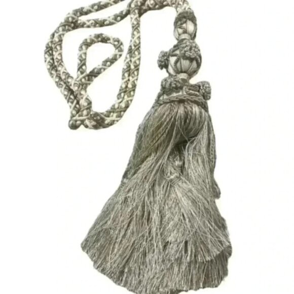 VTG FRENCH TASSEL BEIGE CURTAIN, DRAPERY LUXURY TIEBACK, SHABBY CHIC DEC… - Picture 1 of 7